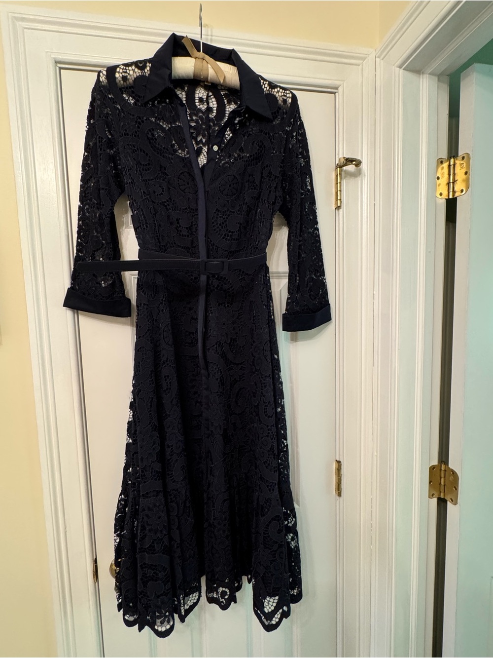Nanette Lepore Navy Lace Long-Sleeve Shirt Dress with Belt